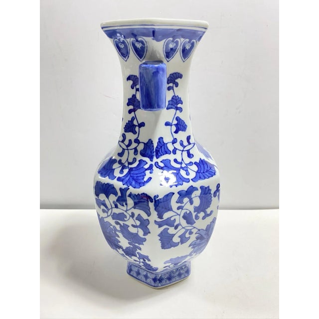 Vintage 14” Blue & White Chinoiserie Porcelain Vase With Floral Motif For Sale - Image 4 of 8