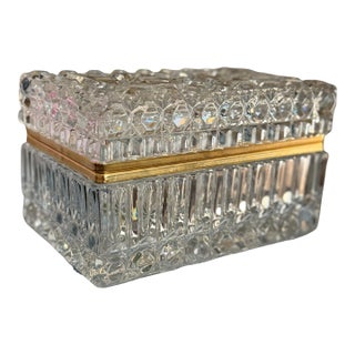 Large French Crystal Casket With Brass Details For Sale