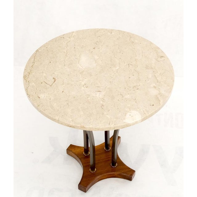 Mid 20th Century Round Marble Top Brass & Walnut Occasional End Side Table Lamp Stand For Sale - Image 6 of 12