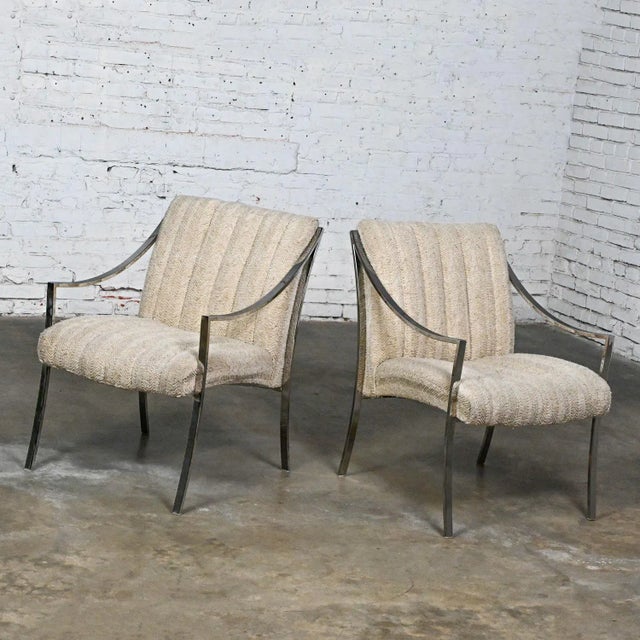 Late 20th Century 1970’s MCM to Modern Accent Chairs by Carsons Inc With Chrome Frames & Oatmeal Herringbone Fabric a Pair For Sale - Image 5 of 13