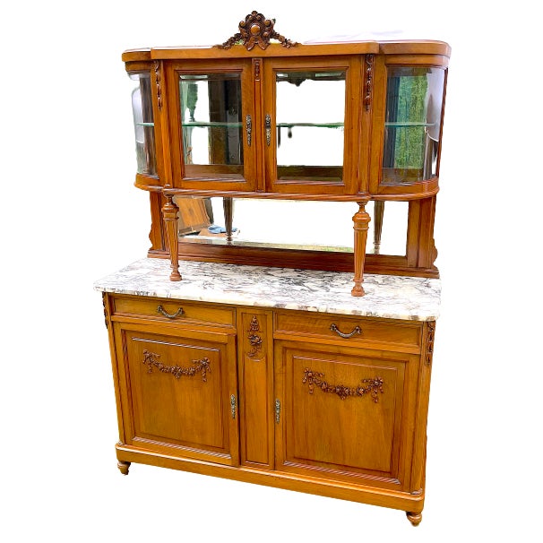 French Showcase Buffet, Curved Beveled Glass, Louis XVI Style, France 1920 For Sale - Image 3 of 8