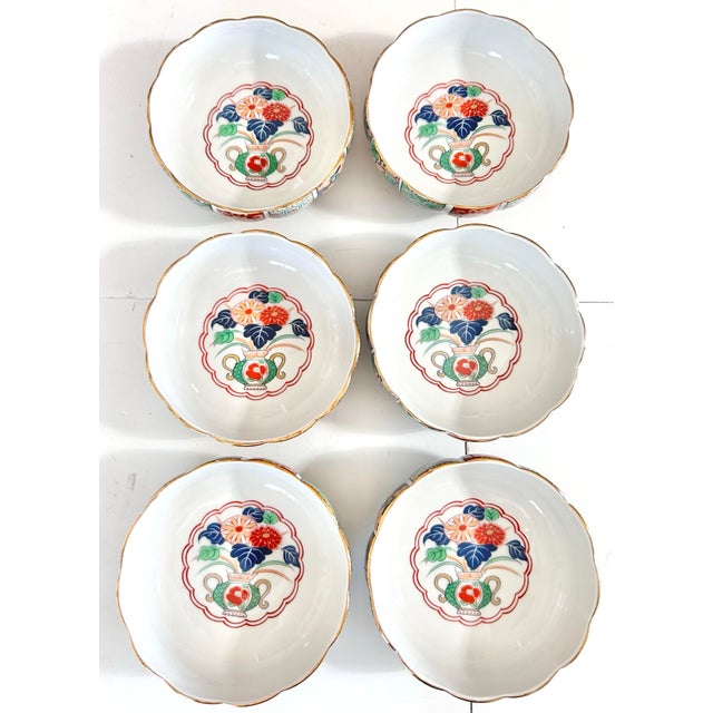 1970s Vintage Arita Fine China Imari Porcelain Bowls With Gold Trim, Set of 6 For Sale - Image 5 of 13