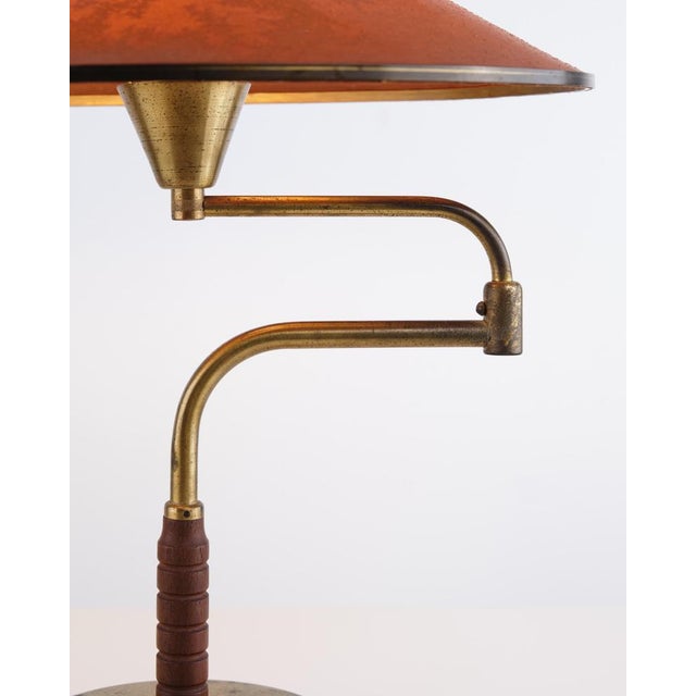 Lyfa Table Lamp with Swing Arm in Patinated Brass with Amber Shade from Lyfa, 1930s For Sale - Image 4 of 7