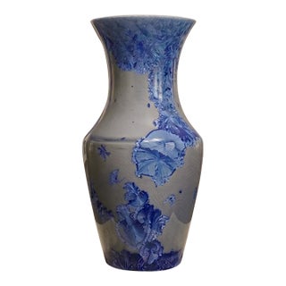 Masterwork Macro-Crystalline Cobalt Porcelain Vessel - Studio Signed #1846 For Sale