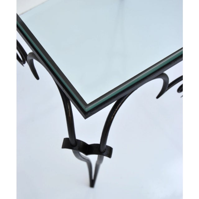 René Prou Style Art Deco Black Wrought Iron & Glass Top Side Table France, 1940 For Sale - Image 10 of 12