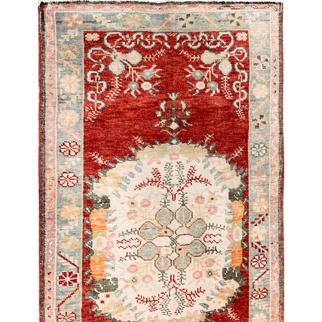 Red Vintage Circa 1940 Turkish Oushak Runner Rug , 2ft 11in X 11ft 5in For Sale - Image 8 of 11
