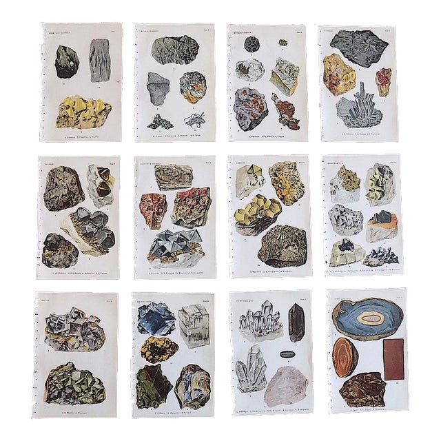 Antique 1916 Mineral Lithographs - Set of 12 For Sale
