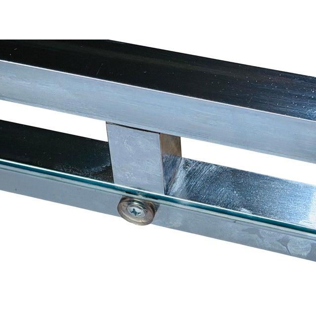 1970s Willy Rizzo–Style Chrome & Glass Writing Desk | Geometric Hollywood Regency Console Table For Sale - Image 11 of 13