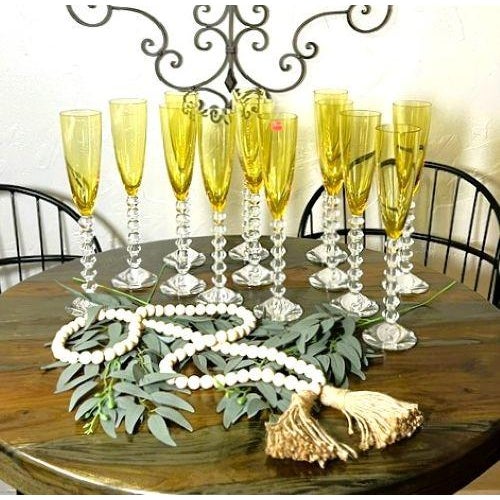1990s Baccarat Véga Flutissimo Amber Crystal Champagne Flutes - Set of 13 For Sale - Image 9 of 9