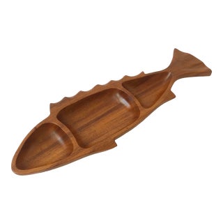Vintage Divided Wood Fish Tray For Sale