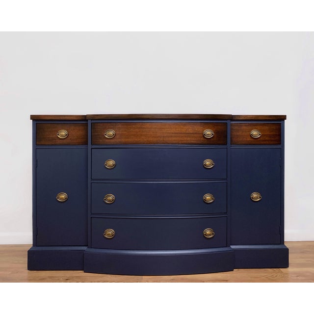 Navy Blue Vintage Mahogany 6 Drawer Sideboard Buffet Chairish