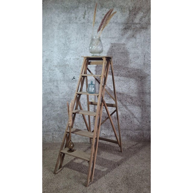 Vintage Industrial Wooden Stepladder from Manufrance, 1890s For Sale - Image 4 of 8