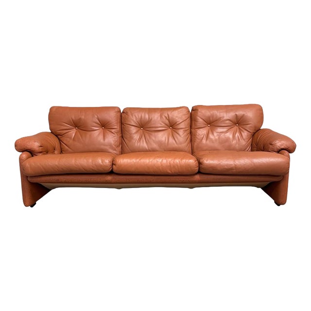Vintage Coronado Three-Seater Sofa in Cognac Leather from B&B Italia, Italy, 1960s For Sale