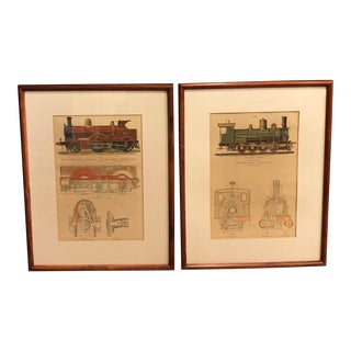1960s Train Sketches, Framed - a Pair For Sale