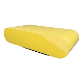 Postmodern Yellow Gloss Laminate Bullnose Coffee Table on Mirror Base For Sale