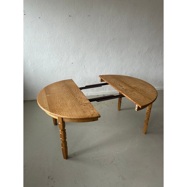 Beige Round Oak Table from Brobyværk Møbelfabrik, Denmark, 1970s For Sale - Image 8 of 11