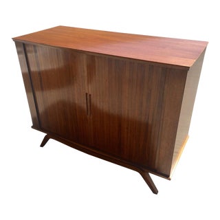 Mid Century Modern Cabinet With Tambour Doors For Sale