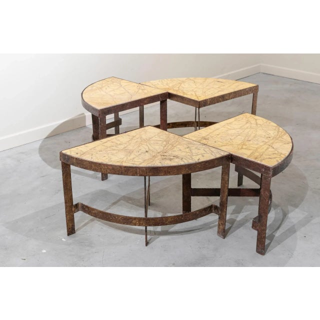 Brutalist Table in Hammered Iron and Marble, Spain, 1960s, Set of 4 For Sale - Image 10 of 10