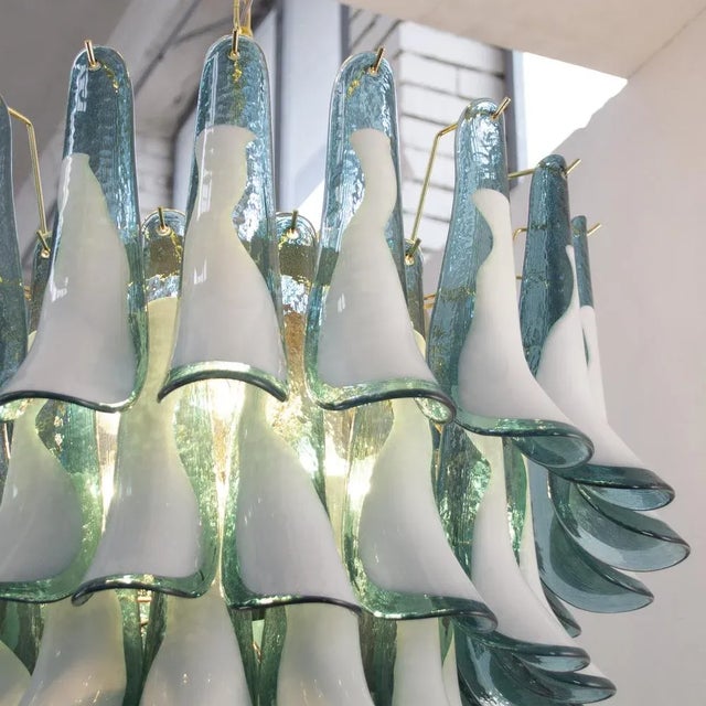 Gold White and Octanium Murano Glass Petal Chandelier, Italy, 1990s For Sale - Image 8 of 11