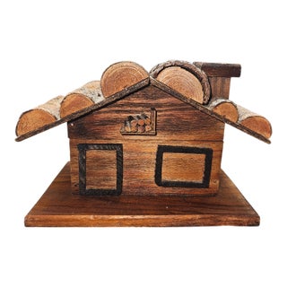 Vintage Handmade Rustic Wooden Cabin Trinket Box For Sale