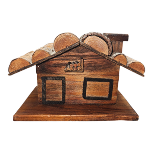 Vintage Handmade Rustic Wooden Cabin Trinket Box