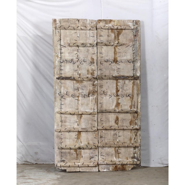 Tan Antique Indian Bleached Teakwood and Iron Gujarati Door For Sale - Image 8 of 8