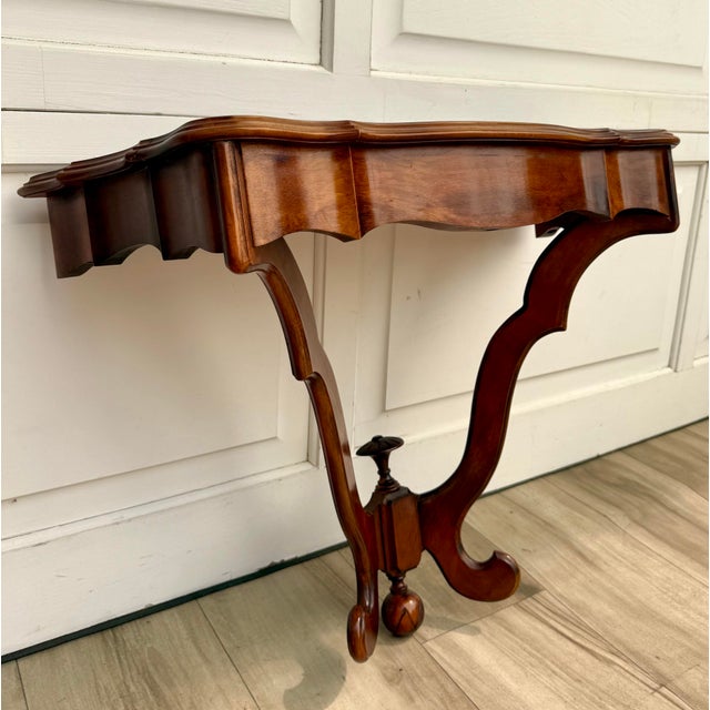 Mid-Century Mahogany Wall-Mounted Scalloped Console Table For Sale In Los Angeles - Image 6 of 12