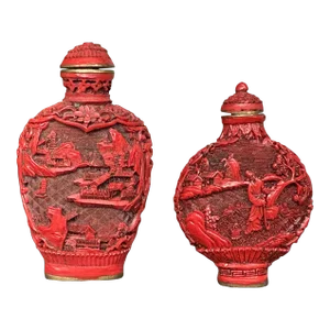 Antique Chinese Cinnabar Snuff Bottles Set of 2