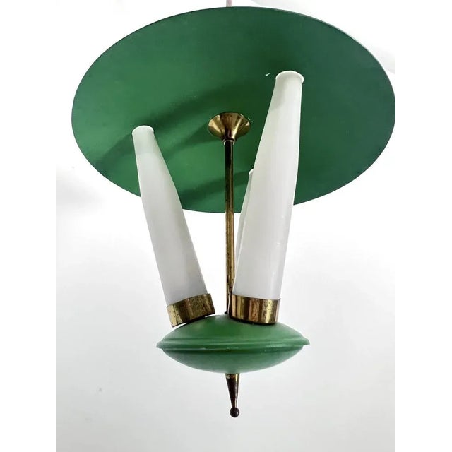 Mid-Century Green Three Opaline Glasses Lantern, Italy, 1950s For Sale - Image 6 of 11
