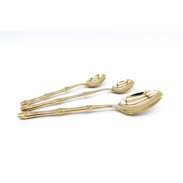 20th C Hollywood Regency Bronze Faux Bamboo Utensil Place Settings for Two - 16 Pieces Cutlery For Sale - Image 11 of 11