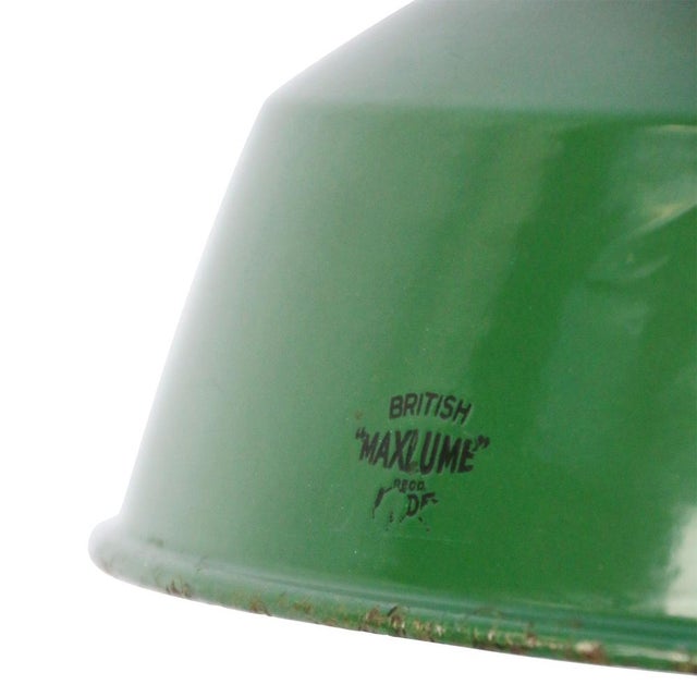 British factory pendant, green enamel with white interior. cast iron top, clear glass e27 / e26 this piece has an...