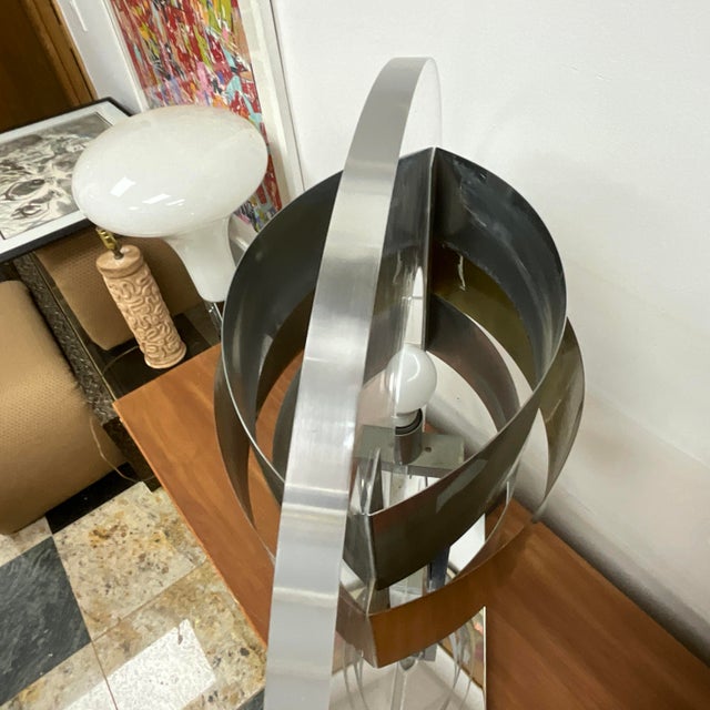 Brass 1970s Pierre Cardin Chrome, Brass and Lucite Table Lamp, Mid-Century Modern For Sale - Image 8 of 17