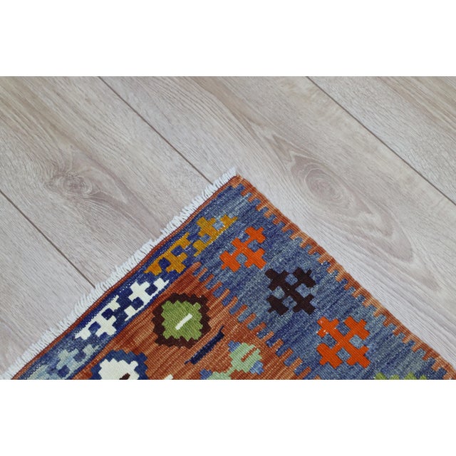 1980s Tribal Blue Handmade Ethnic Kilim For Sale In Sacramento - Image 6 of 8