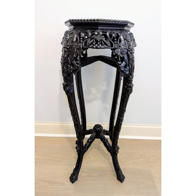 Antique Chinese Rosewood Pedestal or Stand With Marble Top, Qing Dynasty 35"h For Sale - Image 4 of 16