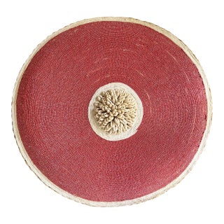 Vintage African Bamileke Tribe Beaded & Shell Round Shield 20.5" D For Sale