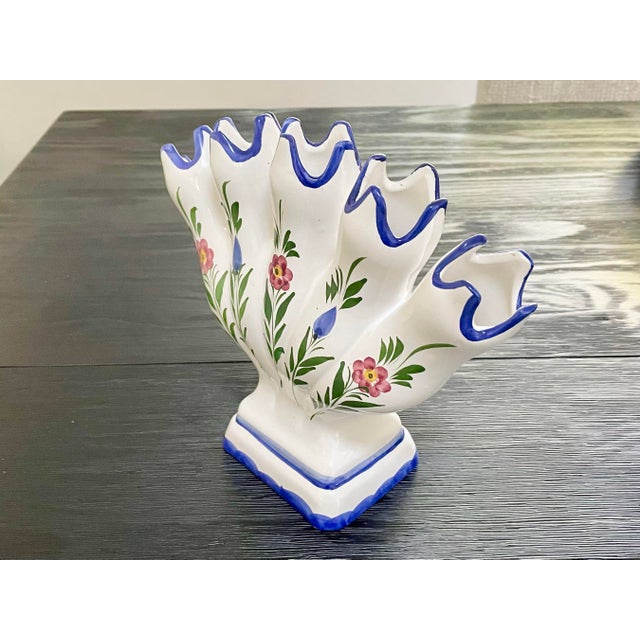 Vintage Portuguese Floral Ceramic Tulipiere Vase For Sale - Image 4 of 8