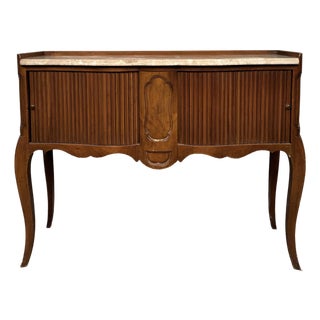 Vintage John Widdicomb Marble Top French Style Console Table With Tambour Doors For Sale