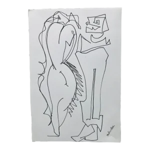 Ink Drawing Original by Erik Sulander Avant Garde Composition, Signed.