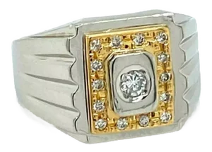 Platinum & 18k Gold Diamond Rectangular Top Ring - Size 8.5