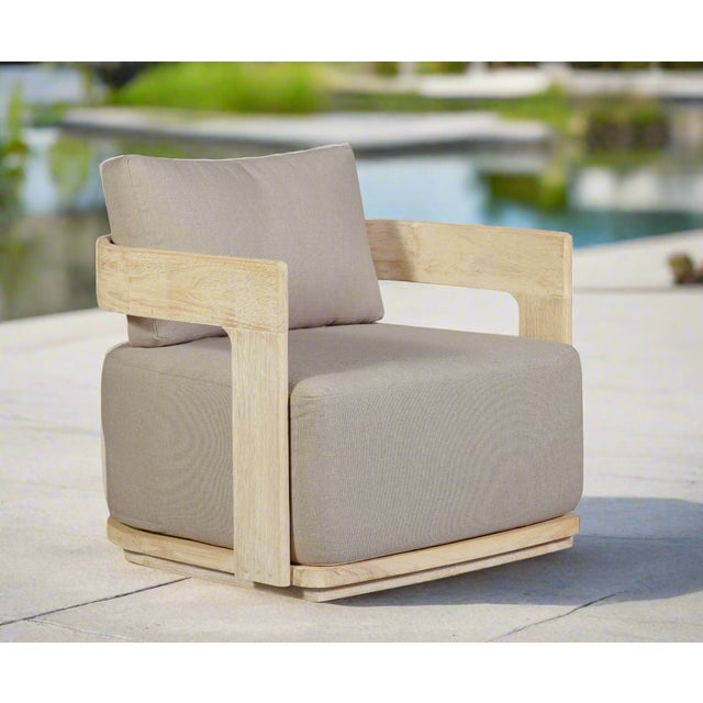 Eclipse Outdoor Solid Teak Wood Chair - Light Brown Fabric For Sale - Image 12 of 12