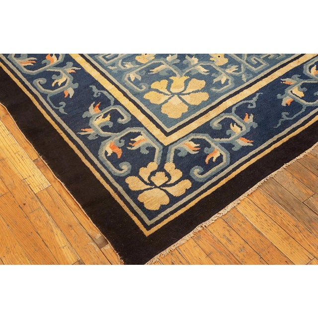 Chinese Extraordinary Blue Color With Delicate Flower Design Antique Chinese Peking Rug For Sale - Image 3 of 5