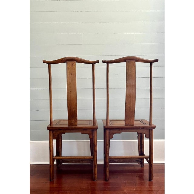 Early 20th Century Early 20th Century Chinese Lamphanger Walnut Chairs, a Pair For Sale - Image 5 of 9
