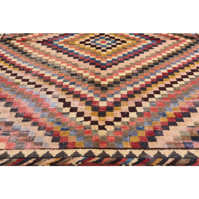 Mid 20th Century Vintage Checkered Diamond Persian Lori Rug - 05'01 X 07'03 For Sale - Image 5 of 9