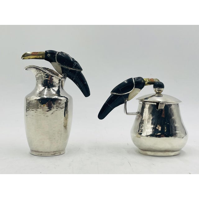 1980s Silver Plated Toucan Tea Service by Emilia Castillo for Los Castillo, Mexican Set of 3 For Sale - Image 12 of 18