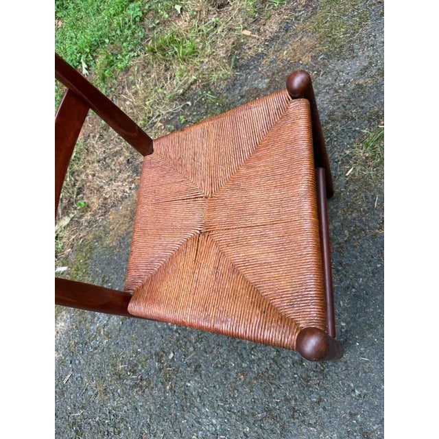 Vintage Early American Shaker Style Solid Wood Ladder Back Rush Seats Dining Chairs For Sale - Image 10 of 16