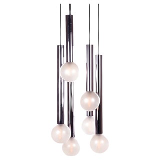 6-Light Chrome & Pearlized Glass Globe Ceiling Lamp by Motoko Ishii for Staff, 1970s For Sale