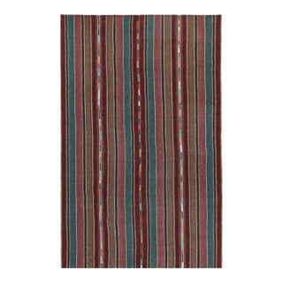 Vintage Shahsavan Persian Kilim in Blue, Brown & Maroon Stripes by Rug & Kilim - 5'10''x9' For Sale