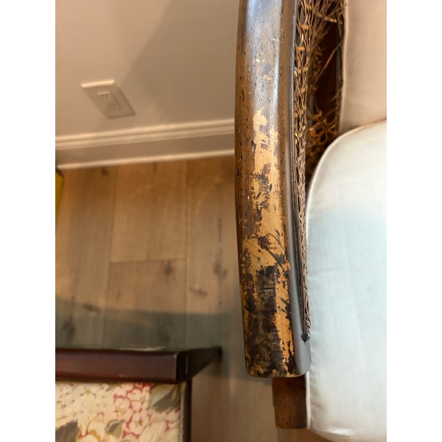 Vintage Wood & Cane Upholstered Settee / Loveseat For Sale In Los Angeles - Image 6 of 14