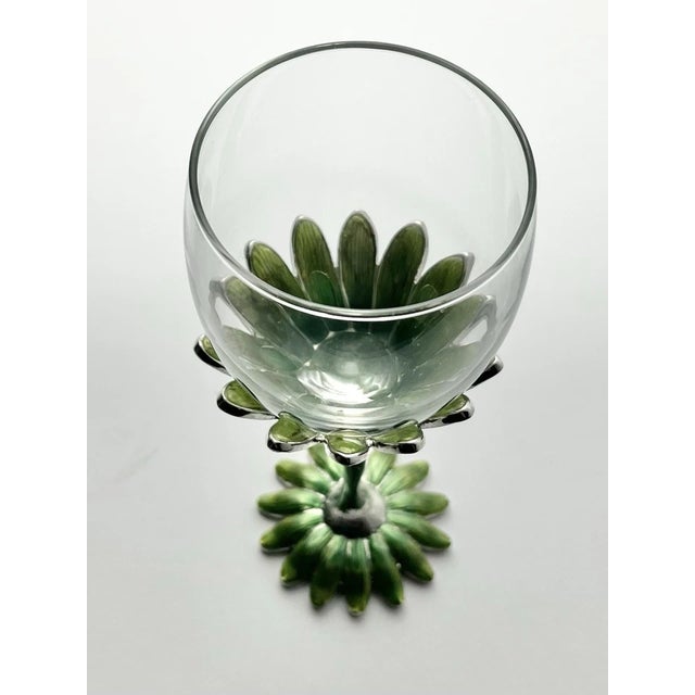 2020s Forever International Green Enamel Metal Flower Wine Glasses - Set of 4 For Sale - Image 5 of 9