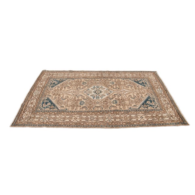 Textile Early 20th Century Vintage Handmade Beige Medallion Wool Rug For Sale - Image 7 of 9